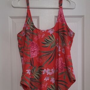 Old Navy Tropical Red One Piece Swimsuit & Matching Skirt